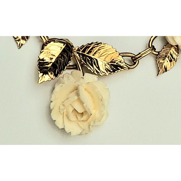 Vintage 1950s Van Dell Designer 12k Gold Filled Ivory Rose Necklace - Picture 5 of 11